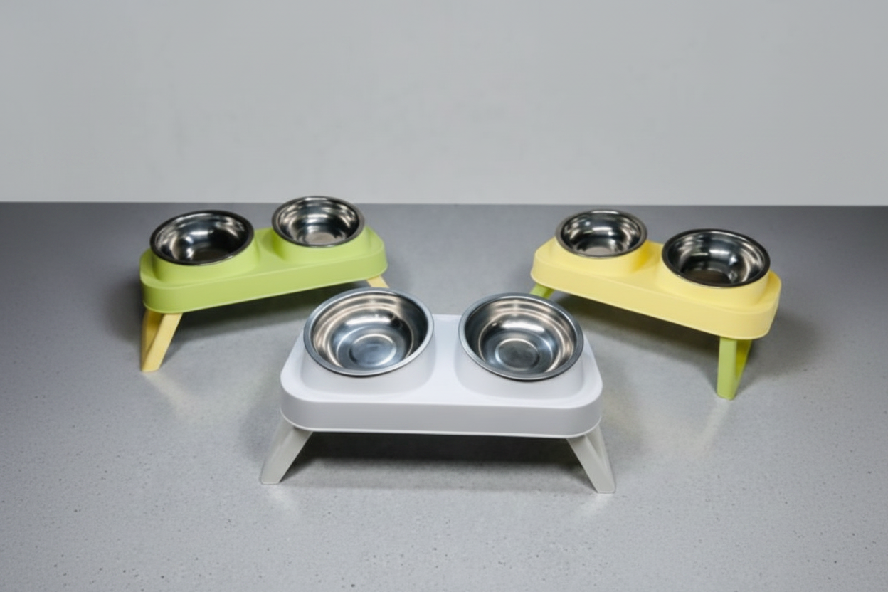 Comedero Elevado Premium para Mascotas con Platos de Acero Inoxidable | Doble Bowl Tipo Mesa Petluxe