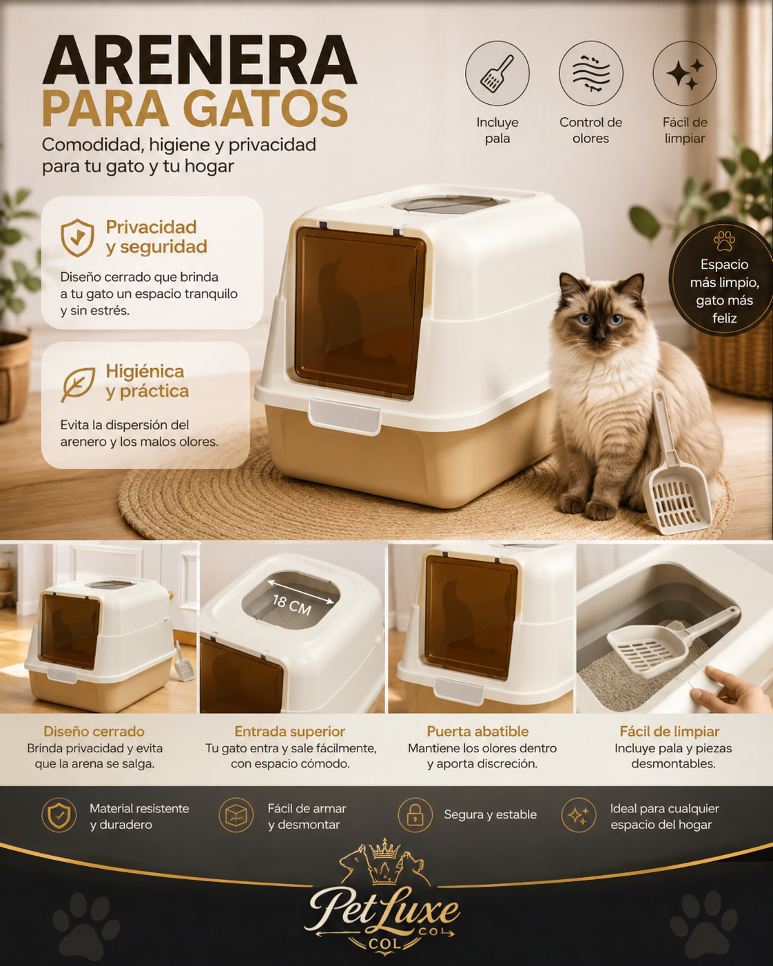Arenera de Gato Cubierta con Pala de Obsequio
