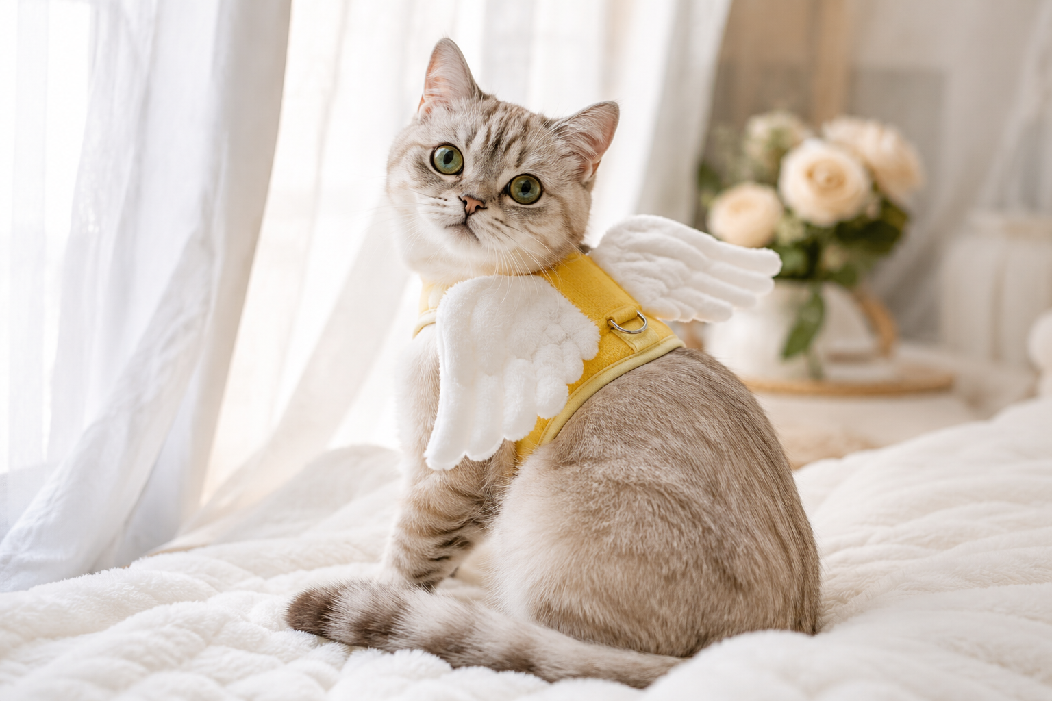 Pechera con Alas de Ángel para Gatos | Diseño Viral y Único | Colores Amarillo y Lila Petluxe